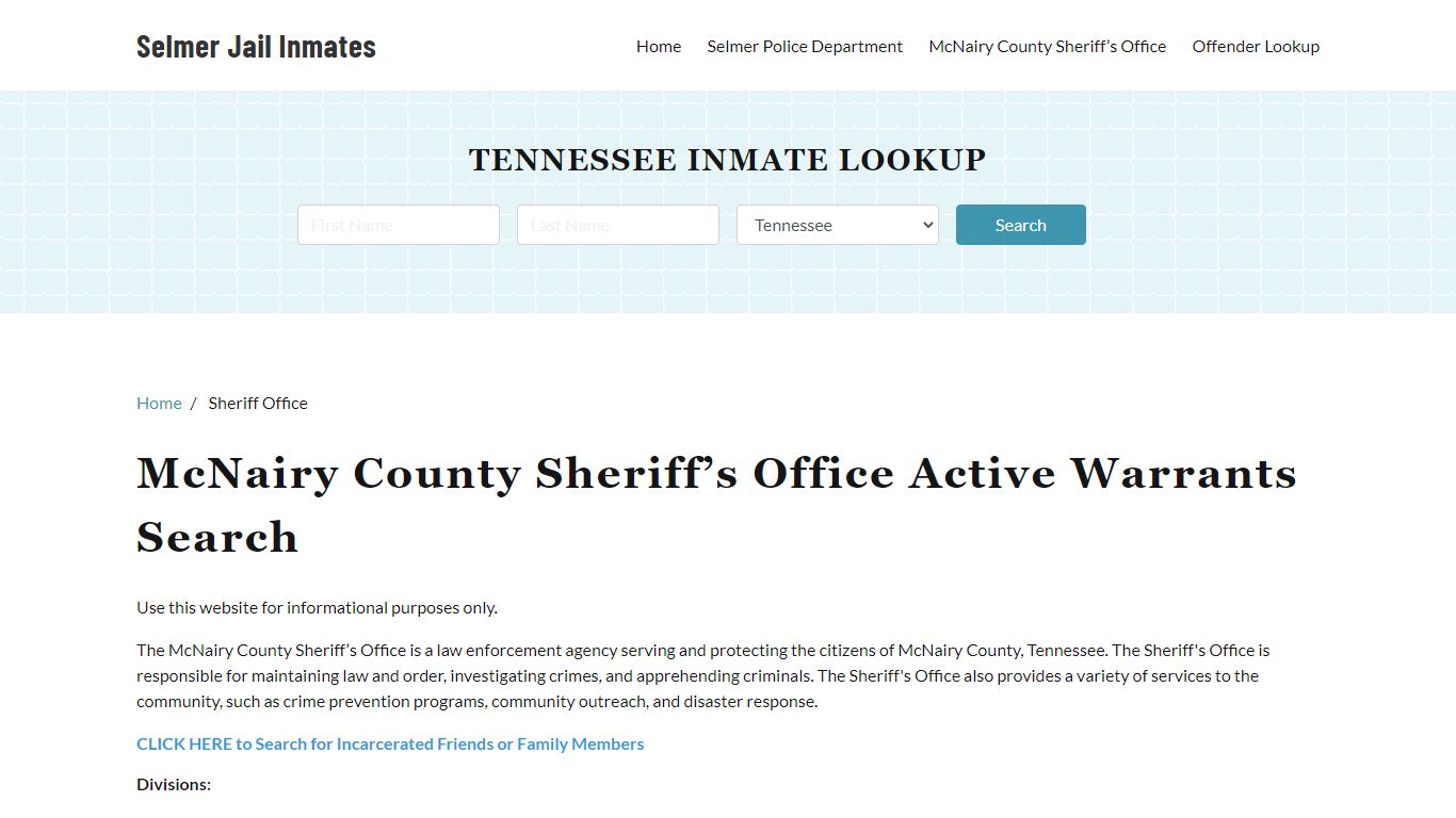 McNairy County Sheriff Office, TN Warrant Lookup