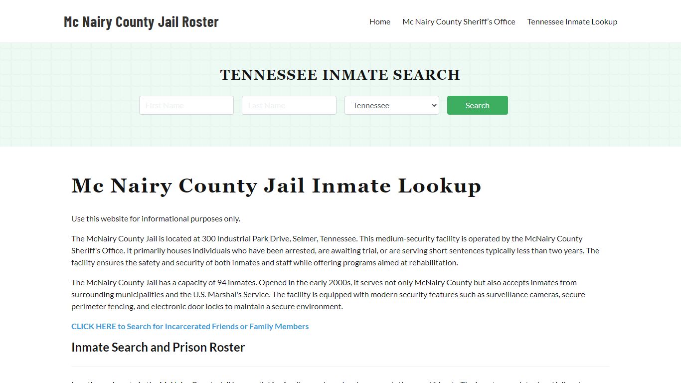 Mc Nairy County Jail Roster Lookup, TN, Inmate Search