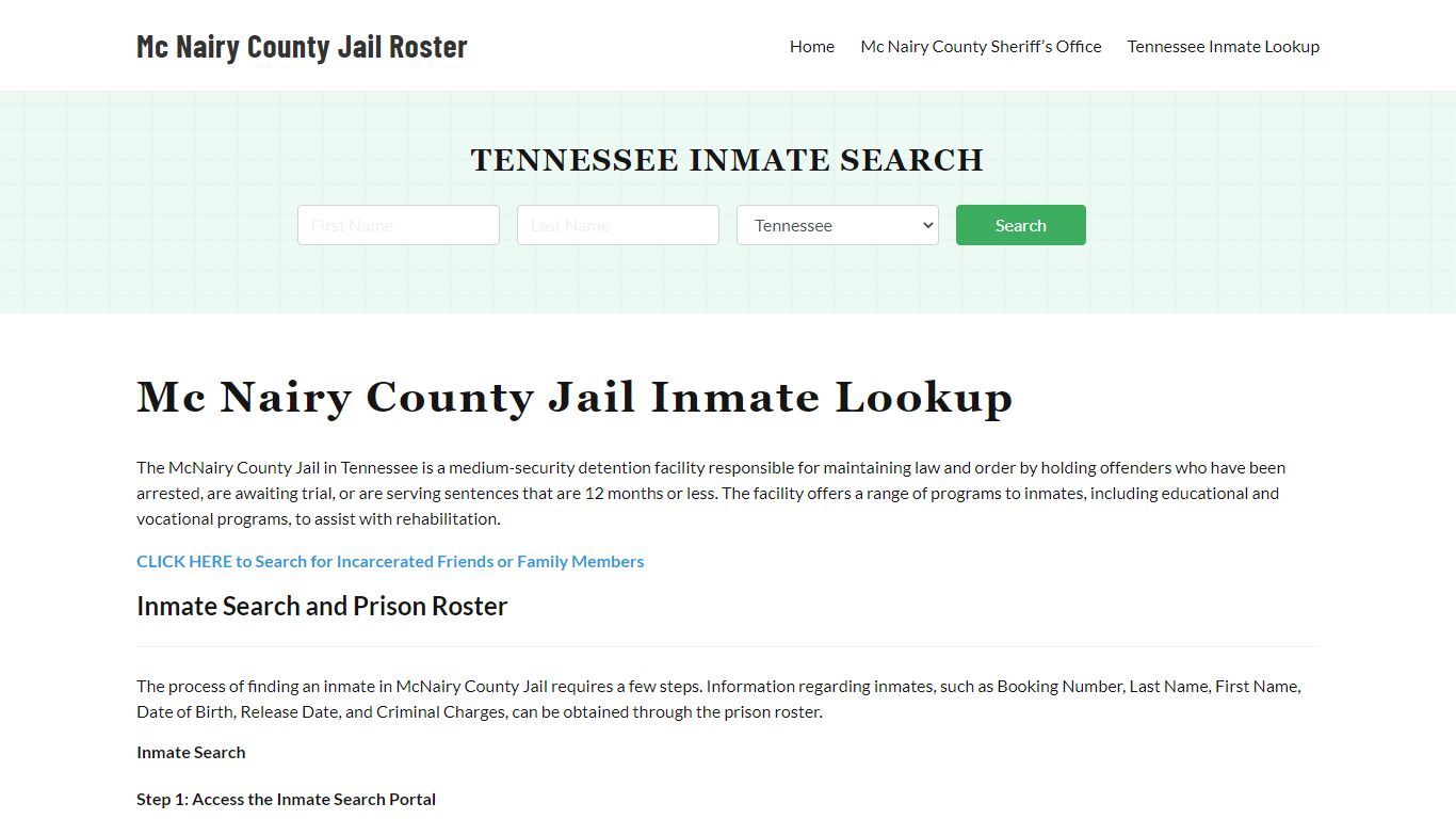 Mc Nairy County Jail Roster Lookup, TN, Inmate Search
